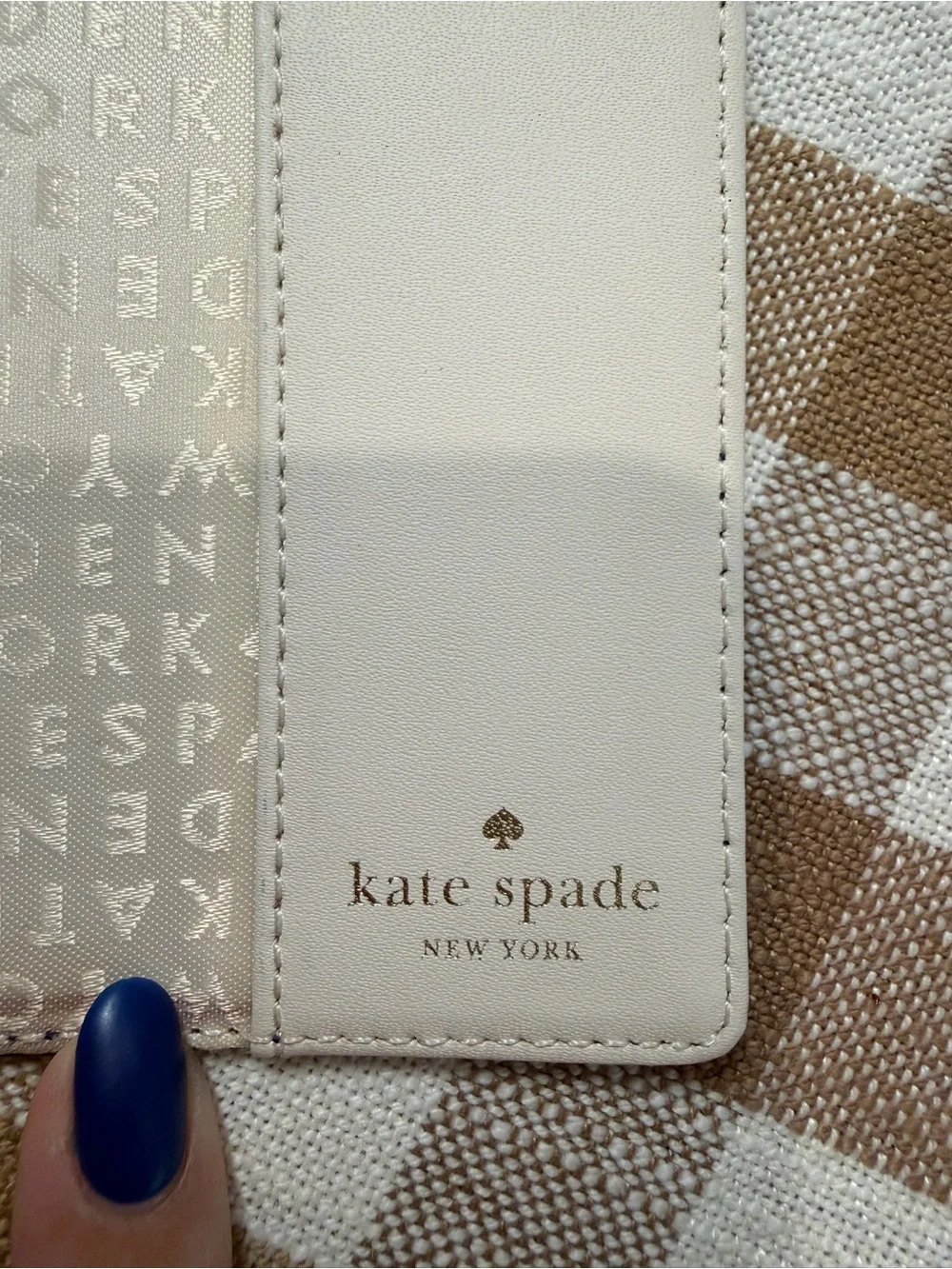 Kate Spade New York Blue Passport Holder Travel Wallet Saffiano Leather